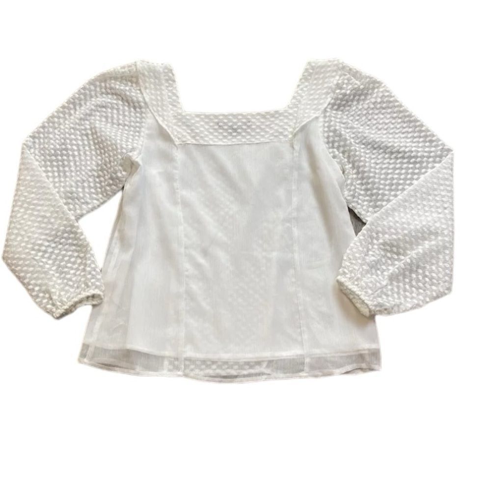 Banana republic square neck, white blouse with sheer sleeves, extra small petite - Picture 2 of 7